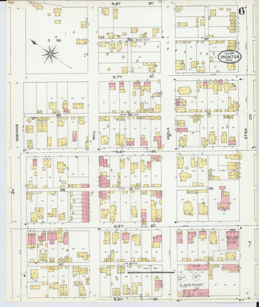Sanborn Fire Insurance Map from Ironton, Lawrence County, Ohio (1904), Sheet #0006 - Historic Sanborn Fire Insurance Map Print, vintage old map wall art, antique decor, genealogy gift, Ohio Ohio map