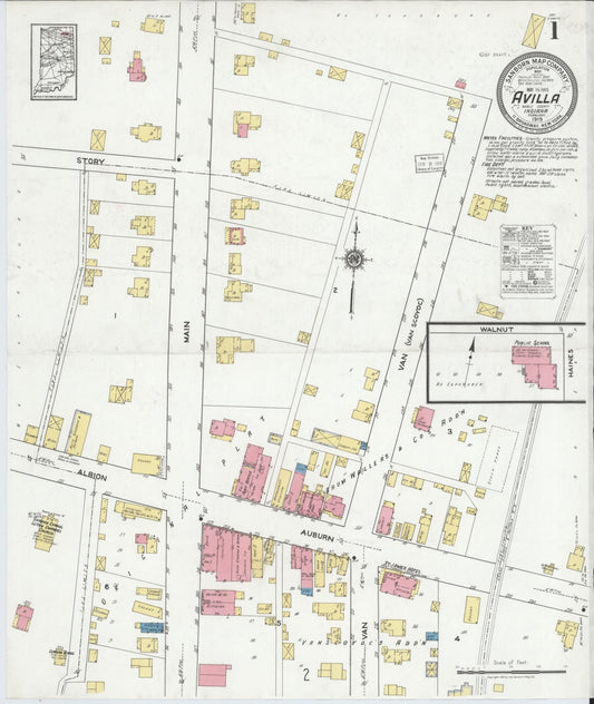Sanborn Fire Insurance Map from Avilla, Noble County, Indiana (1919), Sheet #0001 - Complete Map Set gallery image, historic Sanborn map, vintage wall art, Indiana Indiana