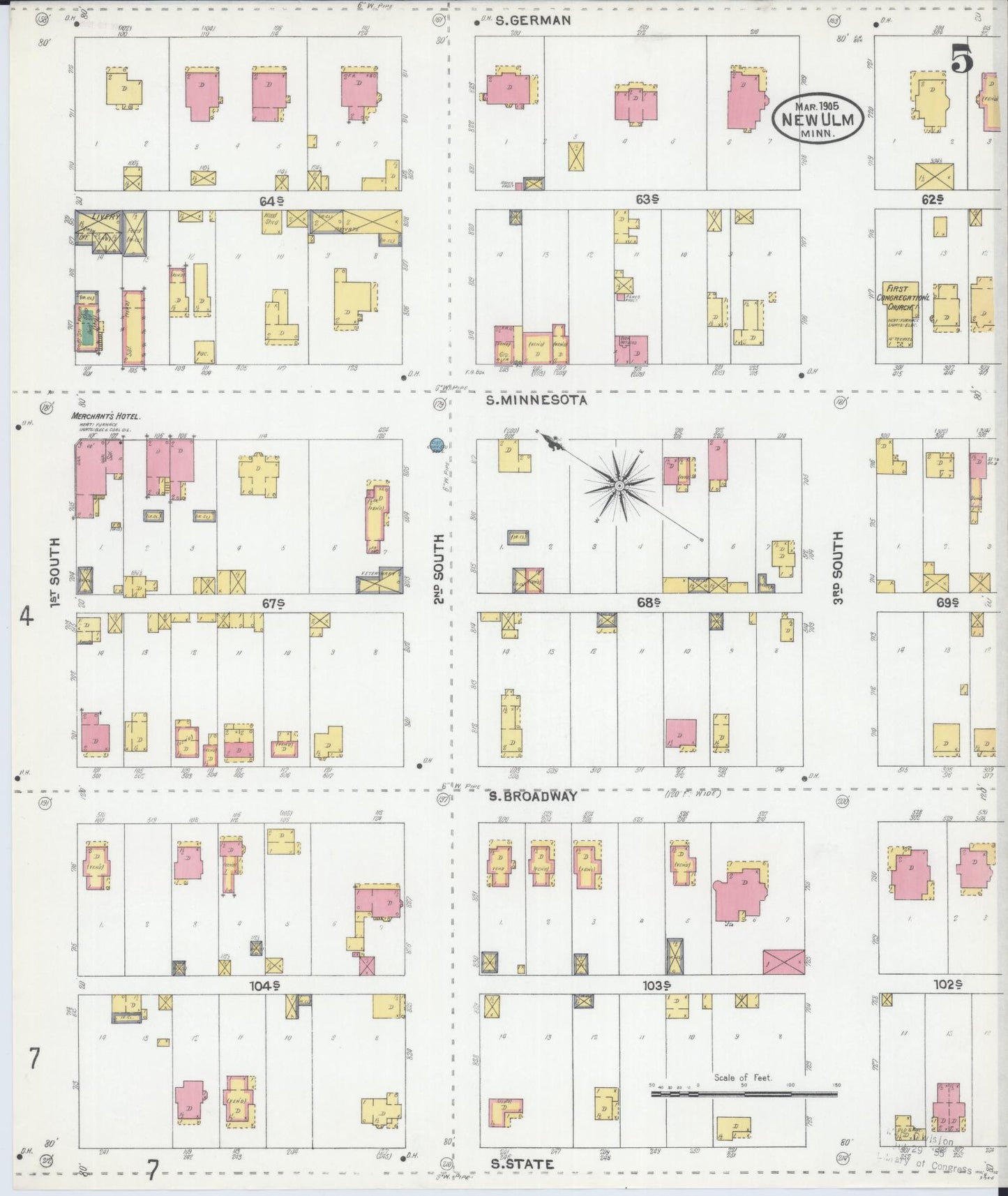 Sanborn Fire Insurance Map from New Ulm, Brown County, Minnesota (1905), Sheet #0005 - Complete Map Set gallery image, historic Sanborn map, vintage wall art, Minnesota Minnesota