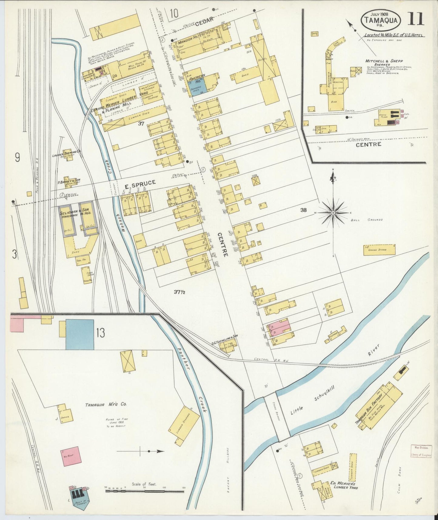 Sanborn Fire Insurance Map from Tamaqua, Schuylkill County, Pennsylvania (1908), Sheet #0011 - Complete Map Set gallery image, historic Sanborn map, vintage wall art, Pennsylvania Pennsylvania