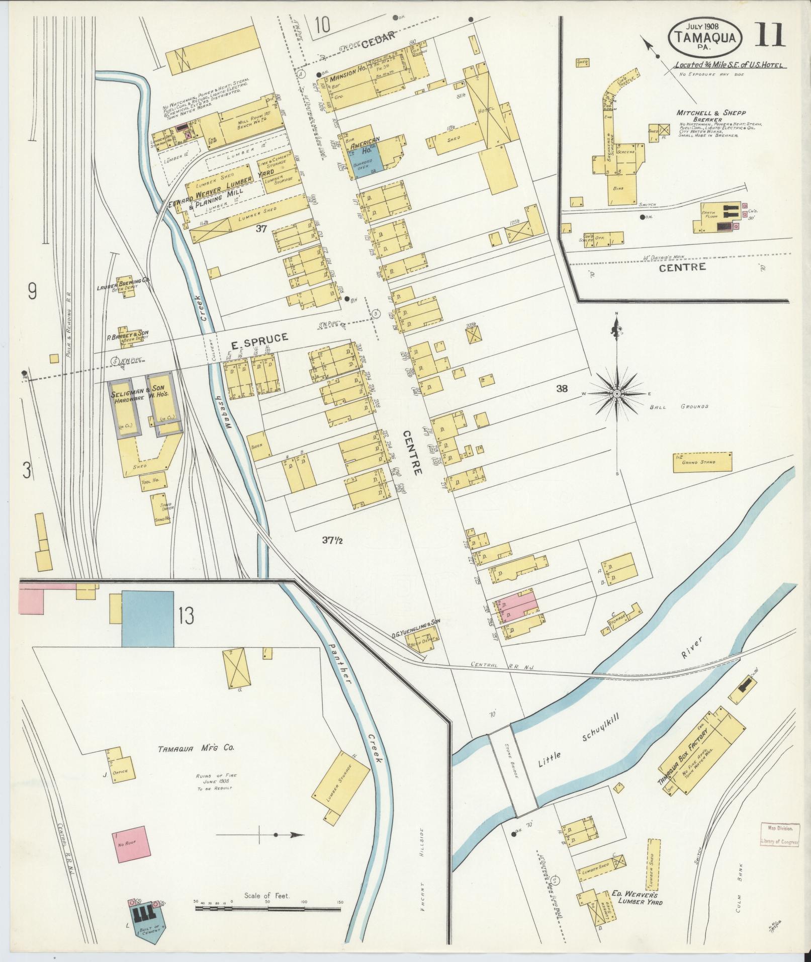 Sanborn Fire Insurance Map from Tamaqua, Schuylkill County, Pennsylvania (1908), Sheet #0011 - Complete Map Set gallery image, historic Sanborn map, vintage wall art, Pennsylvania Pennsylvania