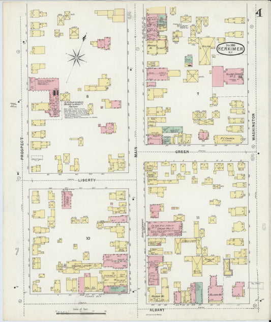 Sanborn Fire Insurance Map from Herkimer, Herkimer County, New York (1895), Sheet #0004 - Historic Sanborn Fire Insurance Map Print, vintage old map wall art, antique decor, genealogy gift, New York New York map