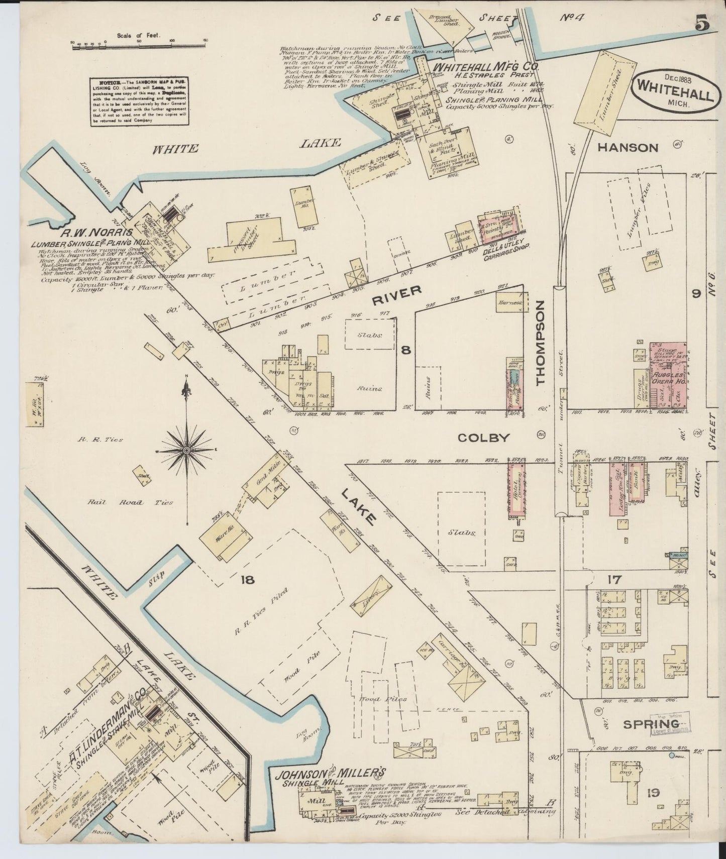Sanborn Fire Insurance Map from Montague, Muskegon County, Michigan (1883), Sheet #0005 - Complete Map Set gallery image, historic Sanborn map, vintage wall art, Michigan Michigan