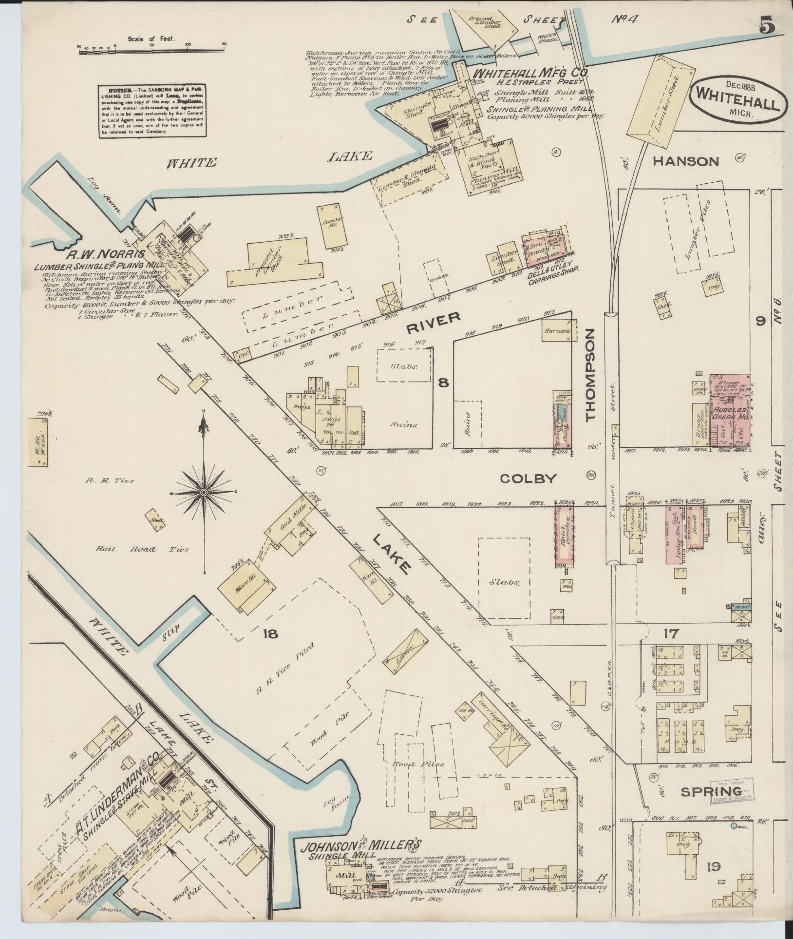 Sanborn Fire Insurance Map from Montague, Muskegon County, Michigan (1883), Sheet #0005 - Complete Map Set gallery image, historic Sanborn map, vintage wall art, Michigan Michigan