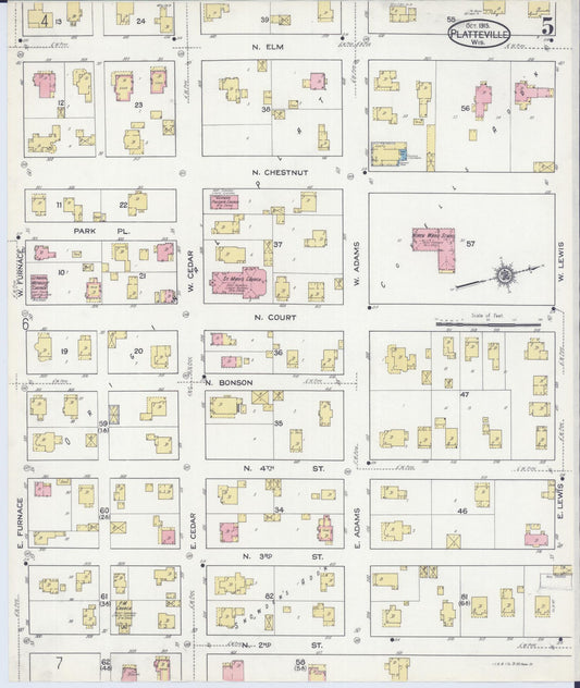 Sanborn Fire Insurance Map from Platteville, Grant County, Wisconsin (1915), Sheet #0005 - Historic Sanborn Fire Insurance Map Print, vintage old map wall art, antique decor, genealogy gift, Wisconsin Wisconsin map