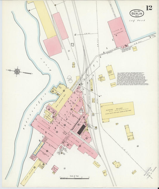 Sanborn Fire Insurance Map from Berlin, Coos County, New Hampshire (1914), Sheet #0012 - Historic Sanborn Fire Insurance Map Print, vintage old map wall art, antique decor, genealogy gift, New Hampshire New Hampshire map