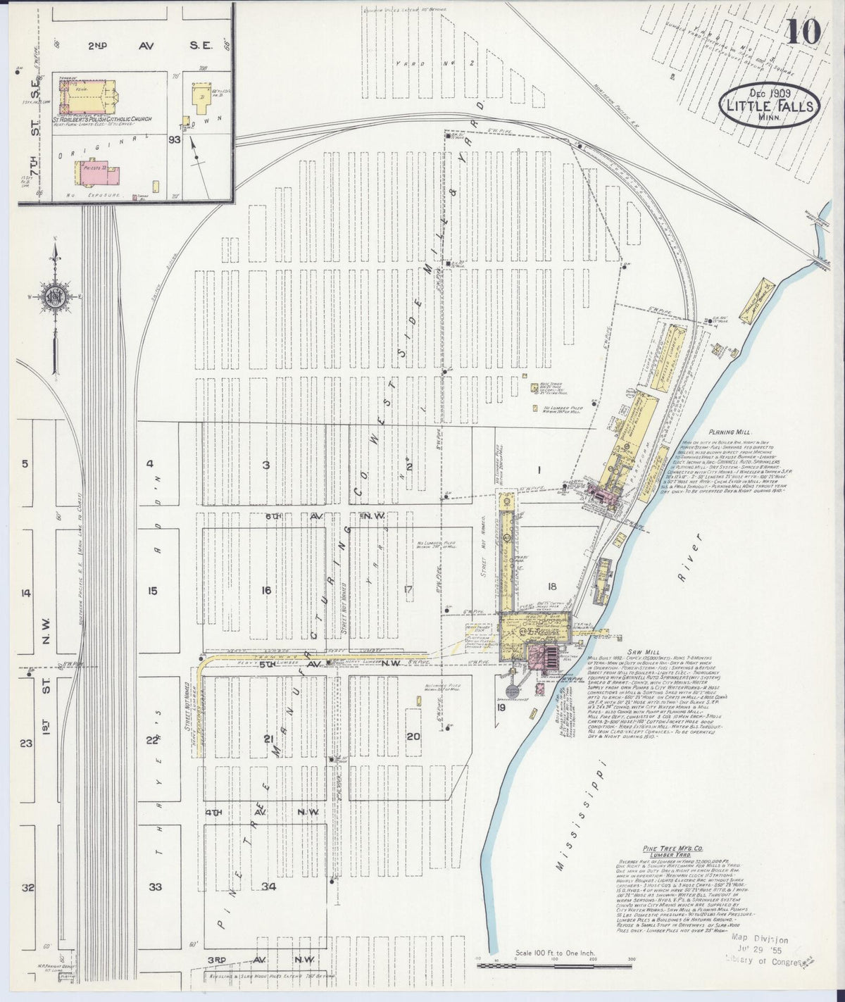 Sanborn Fire Insurance Map from Little Falls, Morrison County, Minnesota (1909), Sheet #0010 - Historic Sanborn Fire Insurance Map Print, vintage old map wall art, antique decor, genealogy gift, Minnesota Minnesota map
