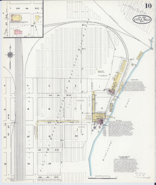Sanborn Fire Insurance Map from Little Falls, Morrison County, Minnesota (1909), Sheet #0010 - Historic Sanborn Fire Insurance Map Print, vintage old map wall art, antique decor, genealogy gift, Minnesota Minnesota map