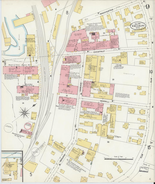 Sanborn Fire Insurance Map from Amesbury, Essex County, Massachusetts (1904), Sheet #0009 - Historic Sanborn Fire Insurance Map Print, vintage old map wall art, antique decor, genealogy gift, Massachusetts Massachusetts map