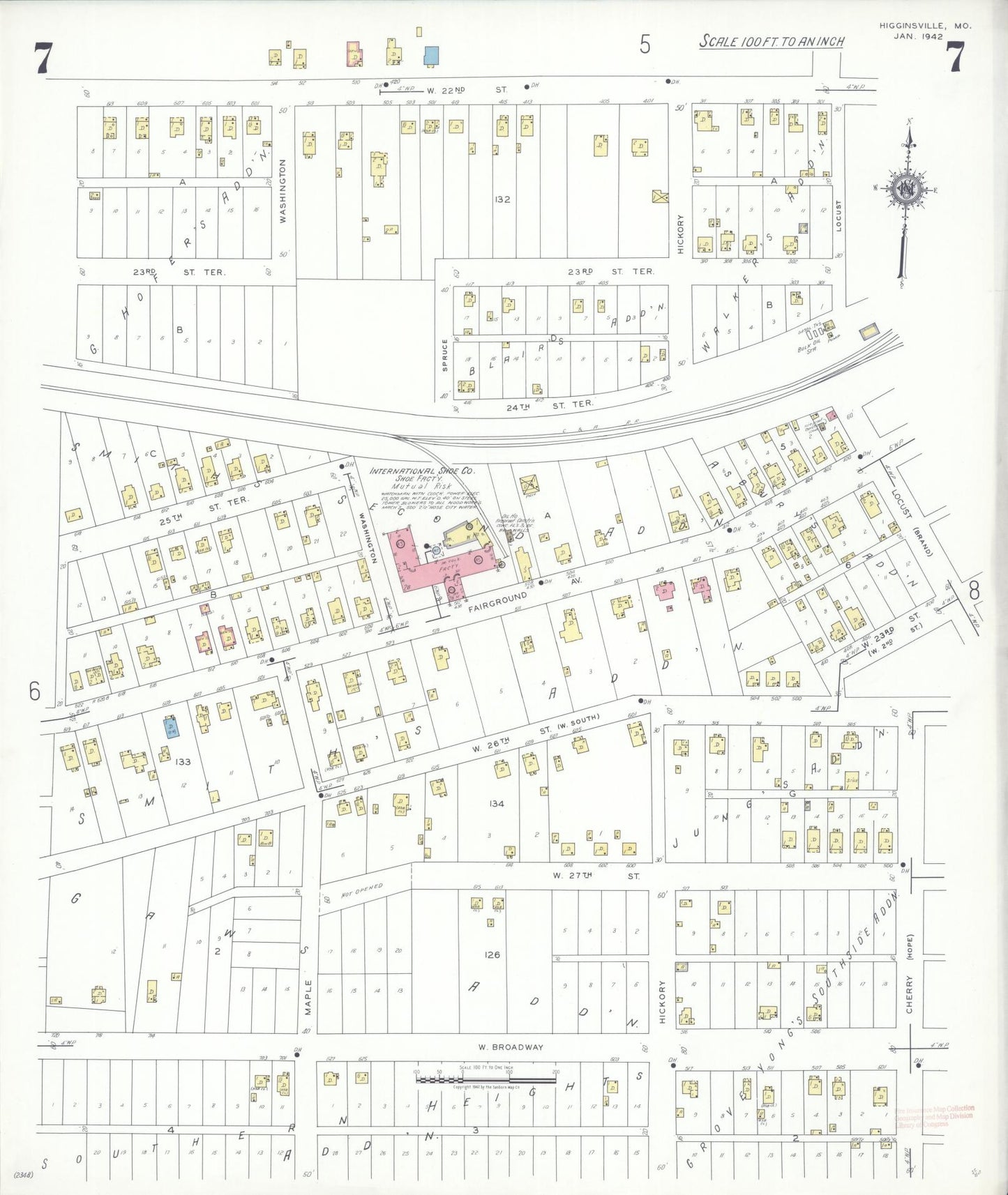 Sanborn Fire Insurance Map from Higginsville, Lafayette County, Missouri (1942), Sheet #0007 - Historic Sanborn Fire Insurance Map Print, vintage old map wall art, antique decor, genealogy gift, Missouri Missouri map