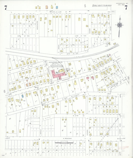 Sanborn Fire Insurance Map from Higginsville, Lafayette County, Missouri (1942), Sheet #0007 - Historic Sanborn Fire Insurance Map Print, vintage old map wall art, antique decor, genealogy gift, Missouri Missouri map