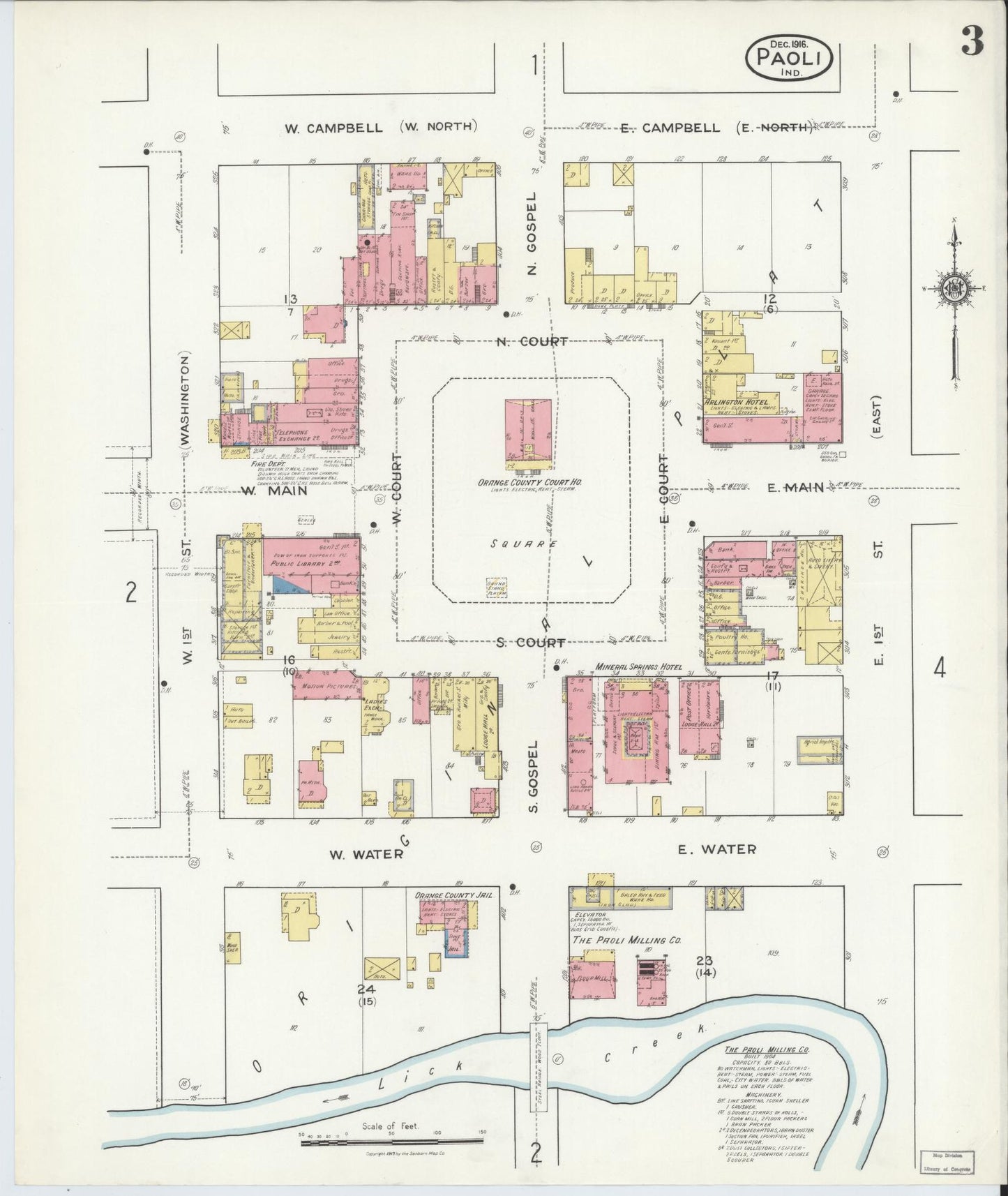 Sanborn Fire Insurance Map from Paoli, Orange County, Indiana (1916), Sheet #0003 - Complete Map Set gallery image, historic Sanborn map, vintage wall art, Indiana Indiana