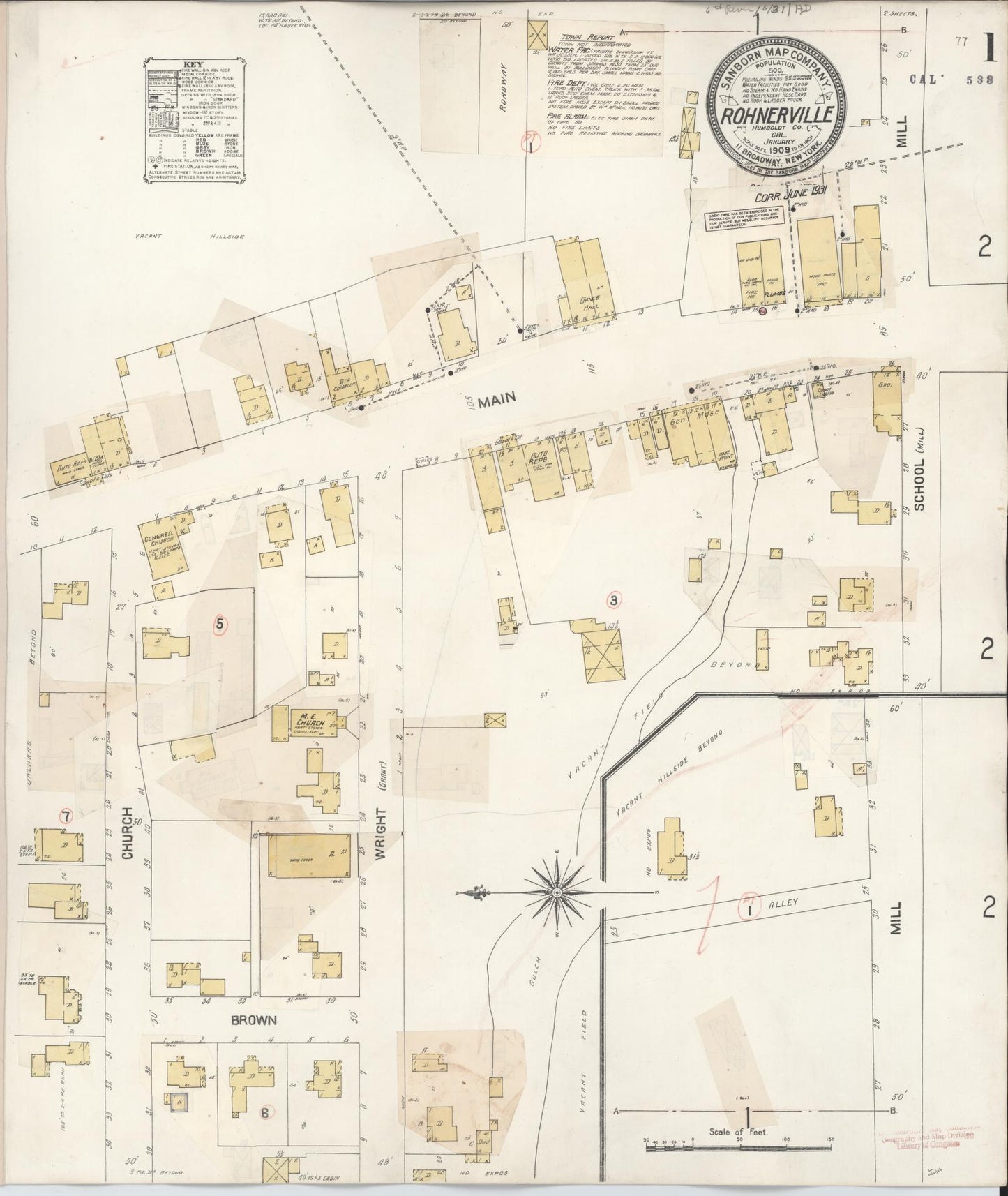 Sanborn Fire Insurance Map from Rohnerville, Humboldt County, California (1931), Sheet #0001 - Complete Map Set gallery image, historic Sanborn map, vintage wall art, California California