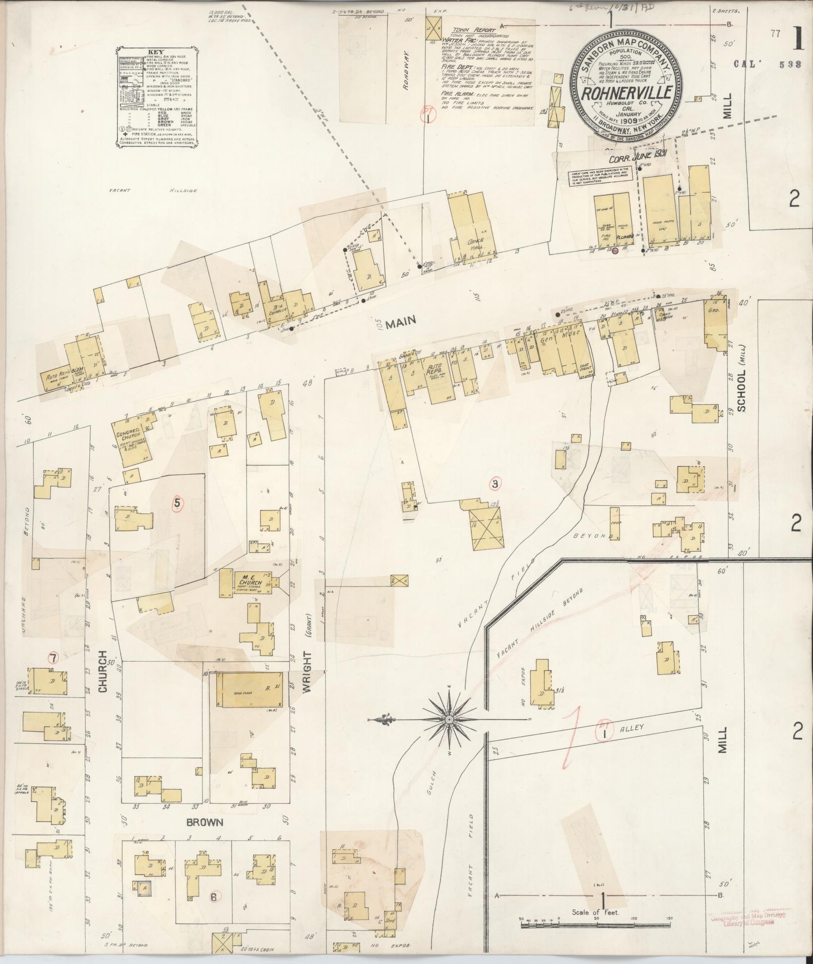 Sanborn Fire Insurance Map from Rohnerville, Humboldt County, California (1931), Sheet #0001 - Complete Map Set gallery image, historic Sanborn map, vintage wall art, California California