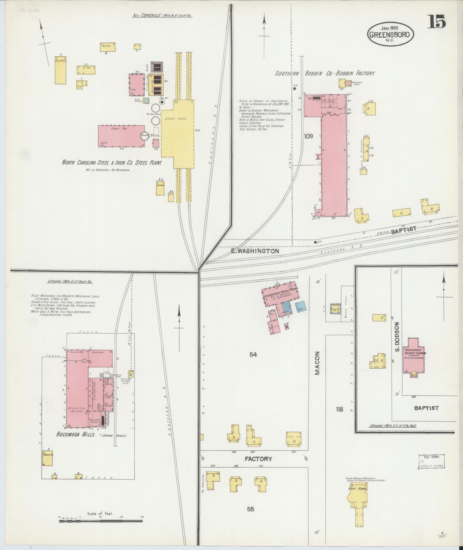 Sanborn Fire Insurance Map from Greensboro, Guilford County, North Carolina (1902), Sheet #0015 - Complete Map Set gallery image, historic Sanborn map, vintage wall art, North Carolina North Carolina