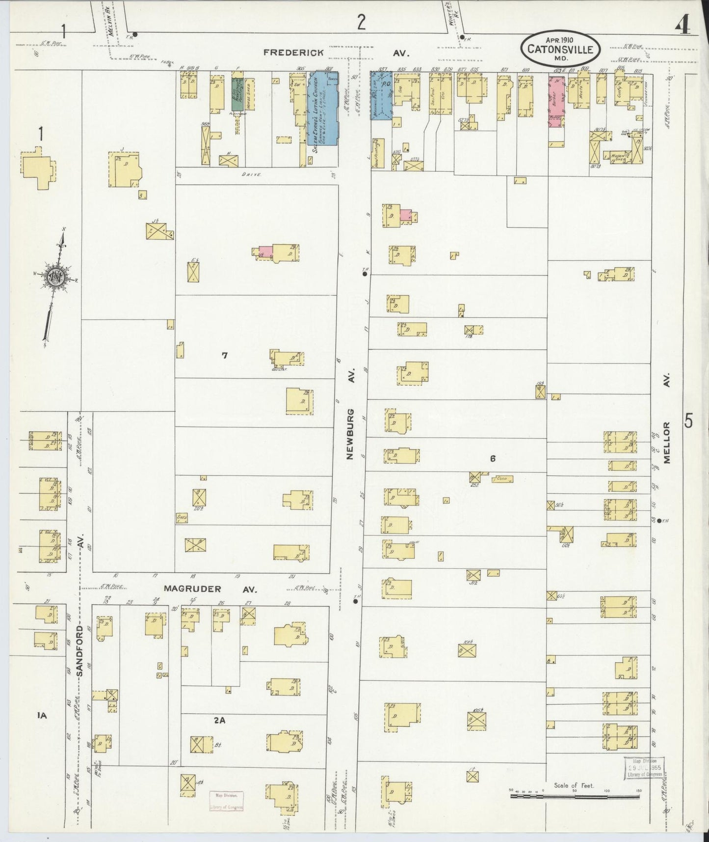 Sanborn Fire Insurance Map from Catonsville, Baltimore County, Maryland (1910), Sheet #0004 - Historic Sanborn Fire Insurance Map Print, vintage old map wall art, antique decor, genealogy gift, Maryland Maryland map