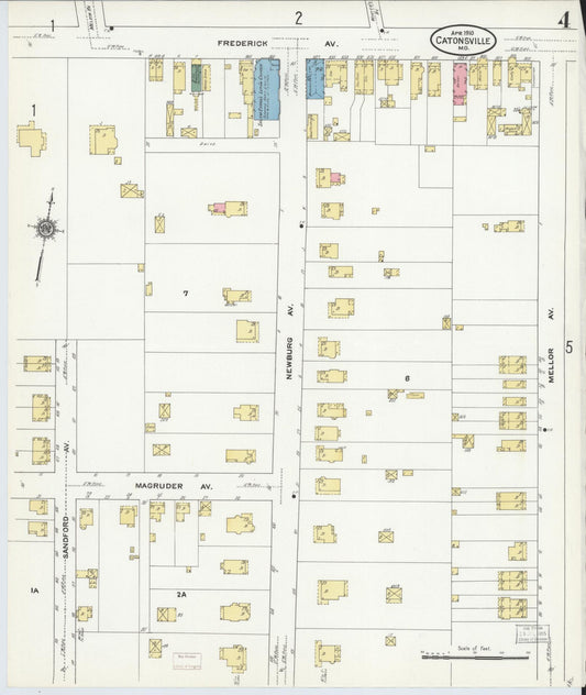 Sanborn Fire Insurance Map from Catonsville, Baltimore County, Maryland (1910), Sheet #0004 - Historic Sanborn Fire Insurance Map Print, vintage old map wall art, antique decor, genealogy gift, Maryland Maryland map