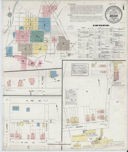 Sanborn Fire Insurance Map from Media, Delaware County, Pennsylvania (1912), Sheet #0001 - Complete Map Set gallery image, historic Sanborn map, vintage wall art, Pennsylvania Pennsylvania
