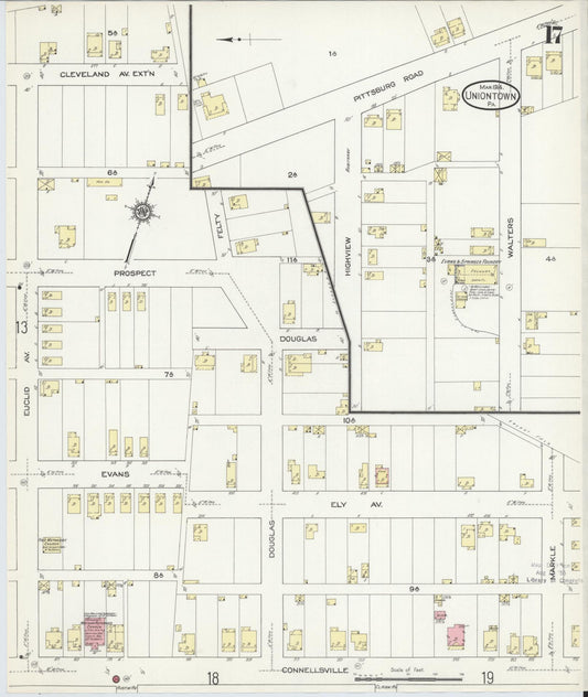 Sanborn Fire Insurance Map from Uniontown, Fayette County, Pennsylvania (1914), Sheet #0017 - Historic Sanborn Fire Insurance Map Print, vintage old map wall art, antique decor, genealogy gift, Pennsylvania Pennsylvania map
