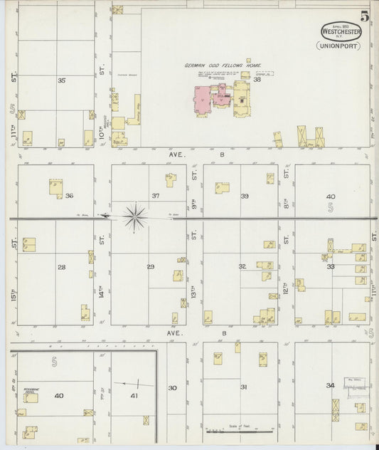 Sanborn Fire Insurance Map from Westchester, Westchester County, New York (1893), Sheet #0005 - Historic Sanborn Fire Insurance Map Print, vintage old map wall art, antique decor, genealogy gift, New York New York map