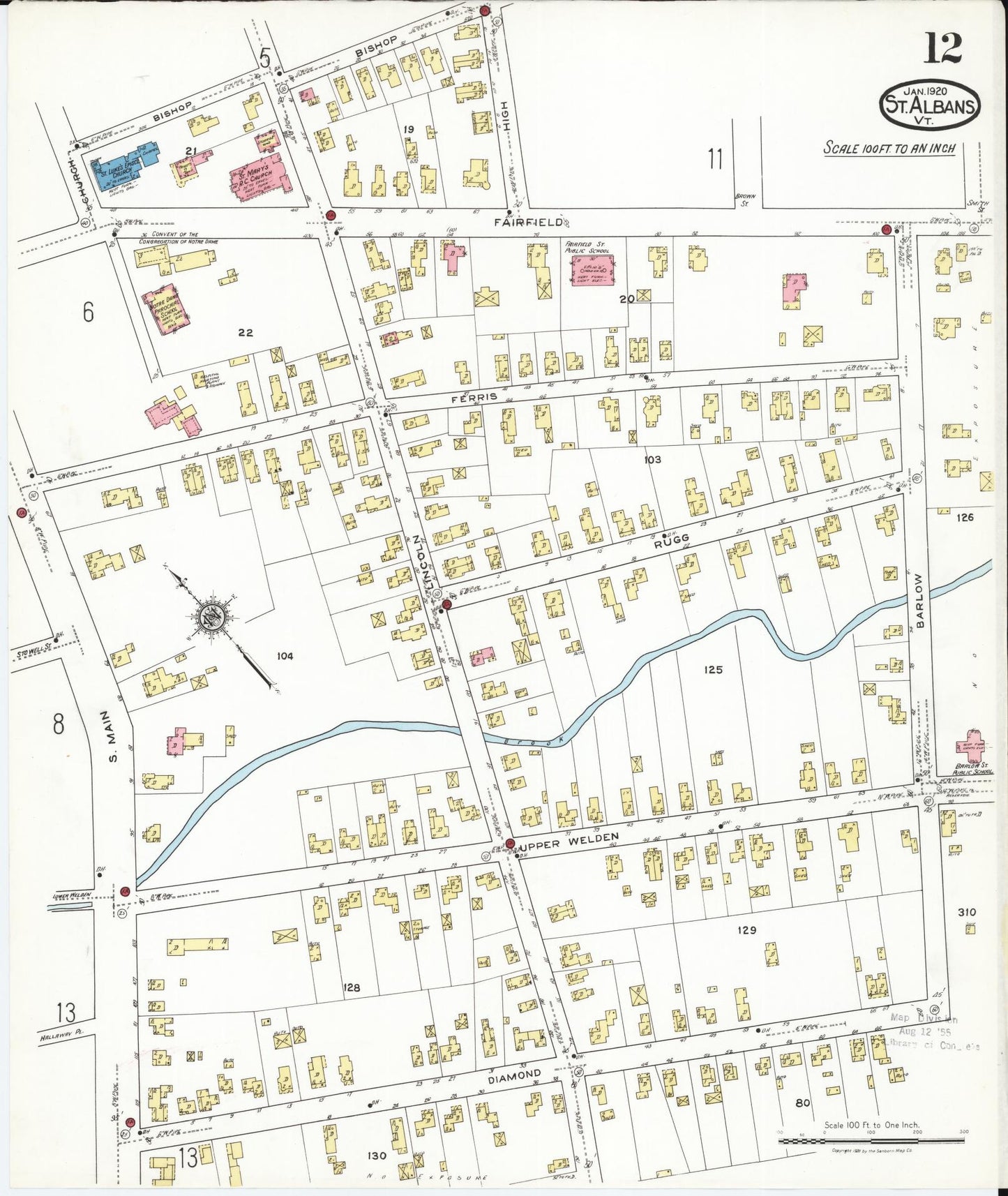 Sanborn Fire Insurance Map from Saint Albans, Franklin County, Vermont (1920), Sheet #0012 - Complete Map Set gallery image, historic Sanborn map, vintage wall art, Vermont Vermont