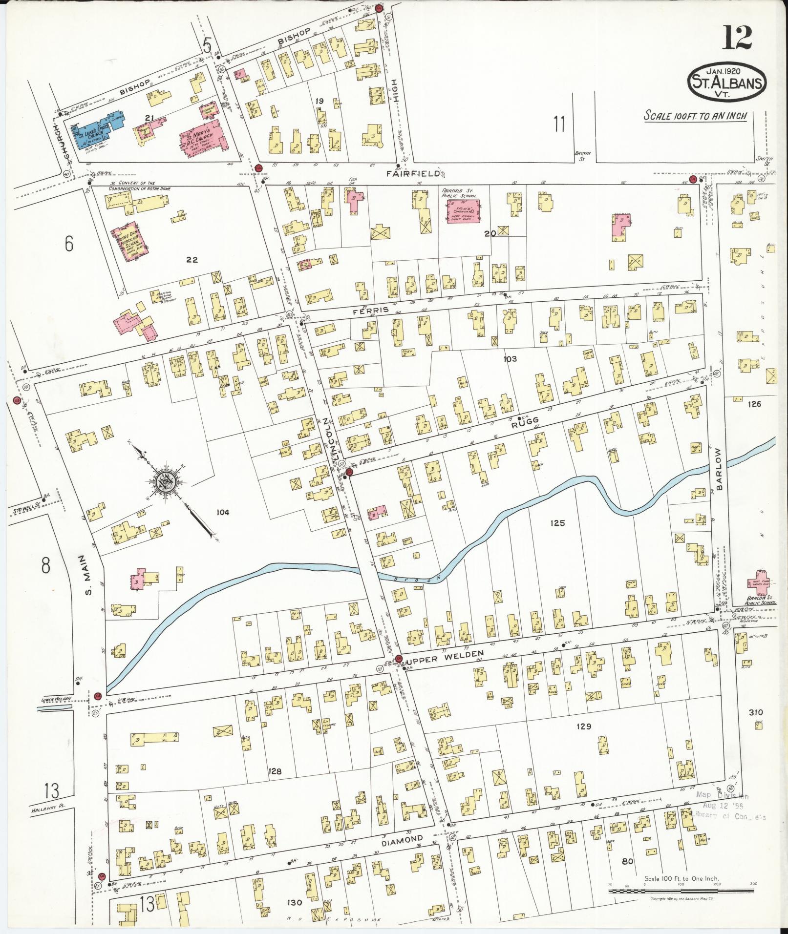 Sanborn Fire Insurance Map from Saint Albans, Franklin County, Vermont (1920), Sheet #0012 - Complete Map Set gallery image, historic Sanborn map, vintage wall art, Vermont Vermont