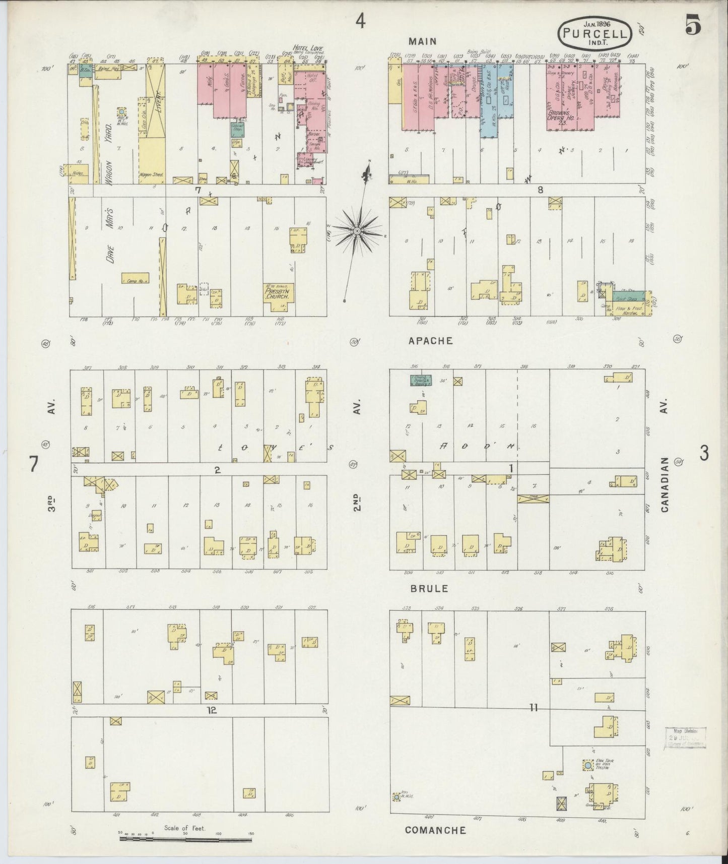 Sanborn Fire Insurance Map from Purcell, McClain County, Oklahoma (1896), Sheet #0005 - Historic Sanborn Fire Insurance Map Print, vintage old map wall art, antique decor, genealogy gift, Oklahoma Oklahoma map