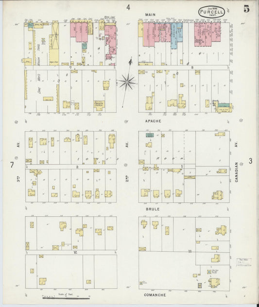 Sanborn Fire Insurance Map from Purcell, McClain County, Oklahoma (1896), Sheet #0005 - Historic Sanborn Fire Insurance Map Print, vintage old map wall art, antique decor, genealogy gift, Oklahoma Oklahoma map