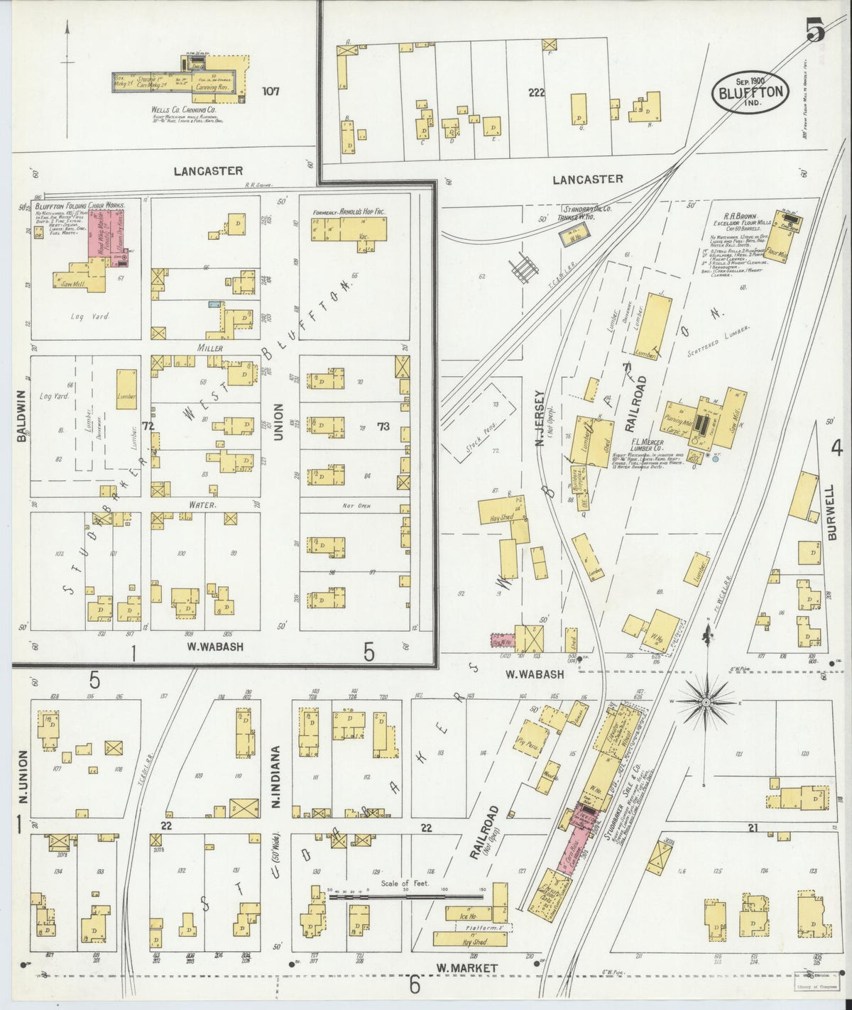 Sanborn Fire Insurance Map from Bluffton, Wells County, Indiana (1900), Sheet #0005 - Historic Sanborn Fire Insurance Map Print, vintage old map wall art, antique decor, genealogy gift, Indiana Indiana map