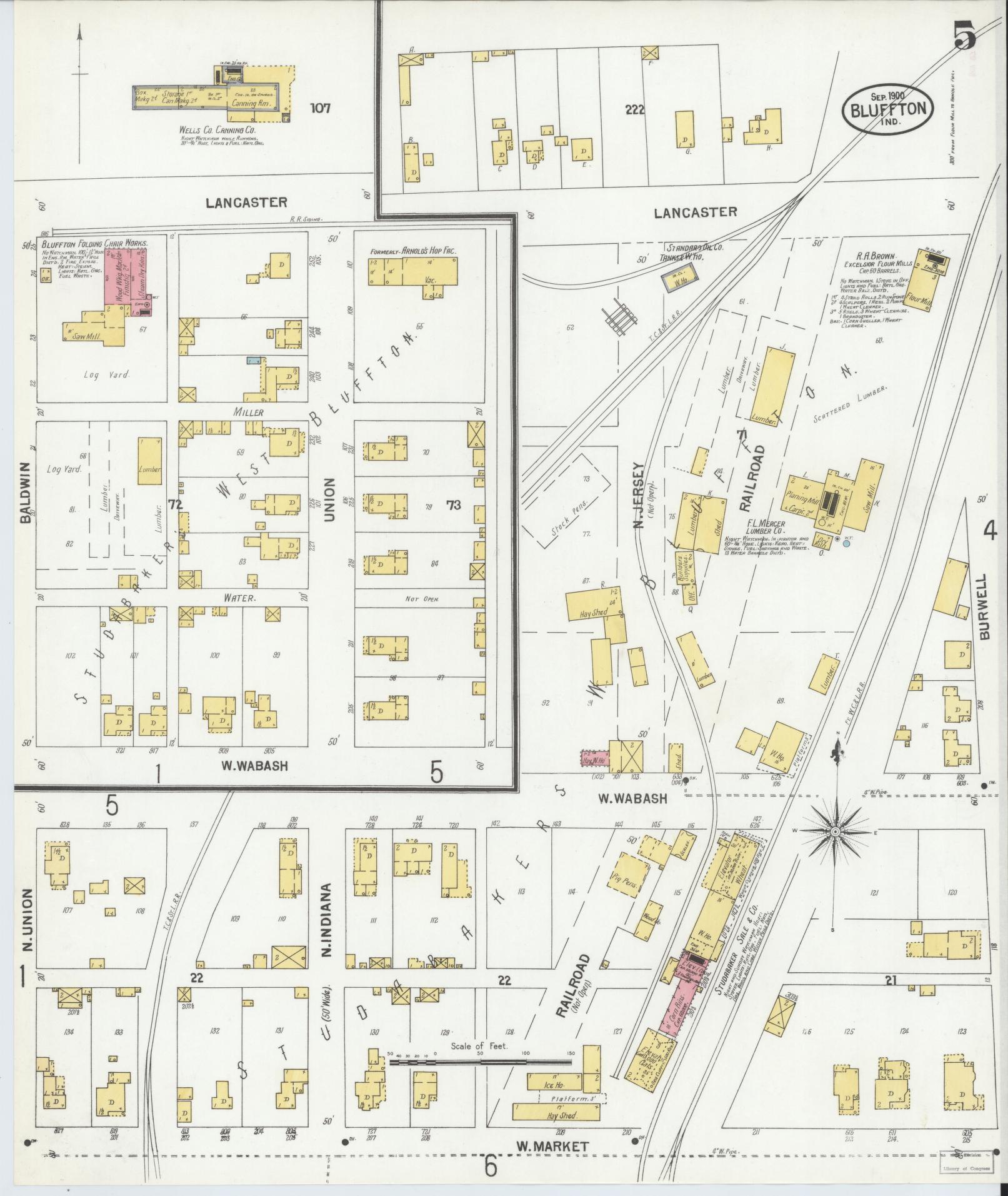 Sanborn Fire Insurance Map from Bluffton, Wells County, Indiana (1900), Sheet #0005 - Historic Sanborn Fire Insurance Map Print, vintage old map wall art, antique decor, genealogy gift, Indiana Indiana map