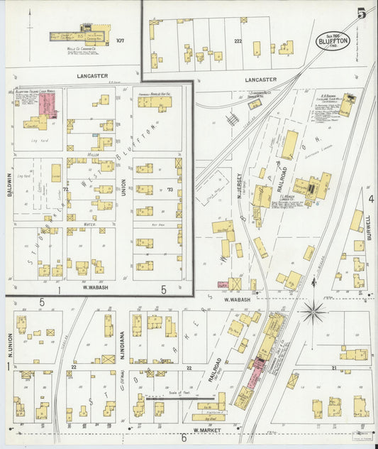 Sanborn Fire Insurance Map from Bluffton, Wells County, Indiana (1900), Sheet #0005 - Historic Sanborn Fire Insurance Map Print, vintage old map wall art, antique decor, genealogy gift, Indiana Indiana map