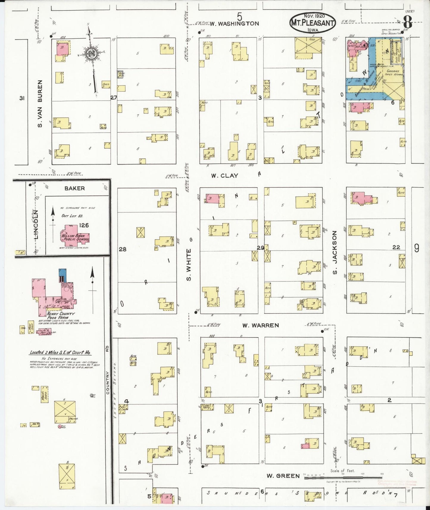 Sanborn Fire Insurance Map from Mount Pleasant, Henry County, Iowa (1920), Sheet #0008 - Historic Sanborn Fire Insurance Map Print
