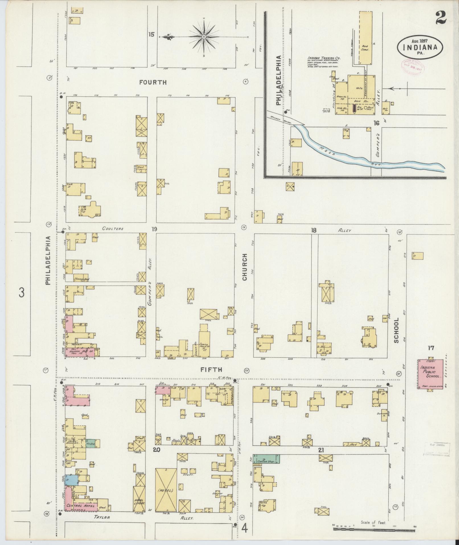 Sanborn Fire Insurance Map from Indiana, Indiana County, Pennsylvania (1888), Sheet #0002 - Historic Sanborn Fire Insurance Map Print, vintage old map wall art, antique decor, genealogy gift, Sanborn Fire Insurance Map from Indiana Indiana map