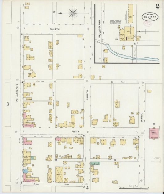 Sanborn Fire Insurance Map from Indiana, Indiana County, Pennsylvania (1888), Sheet #0002 - Historic Sanborn Fire Insurance Map Print, vintage old map wall art, antique decor, genealogy gift, Sanborn Fire Insurance Map from Indiana Indiana map