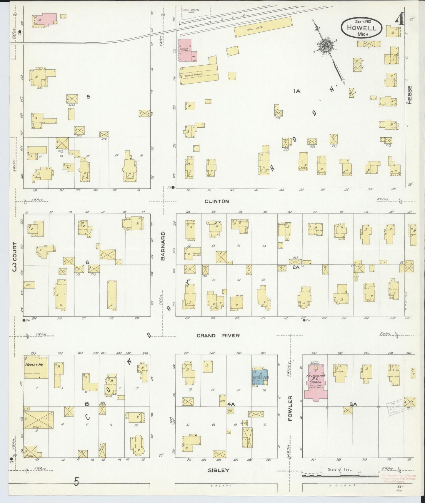 Sanborn Fire Insurance Map from Howell, Livingston County, Michigan (1910), Sheet #0004 - Complete Map Set gallery image, historic Sanborn map, vintage wall art, Michigan Michigan