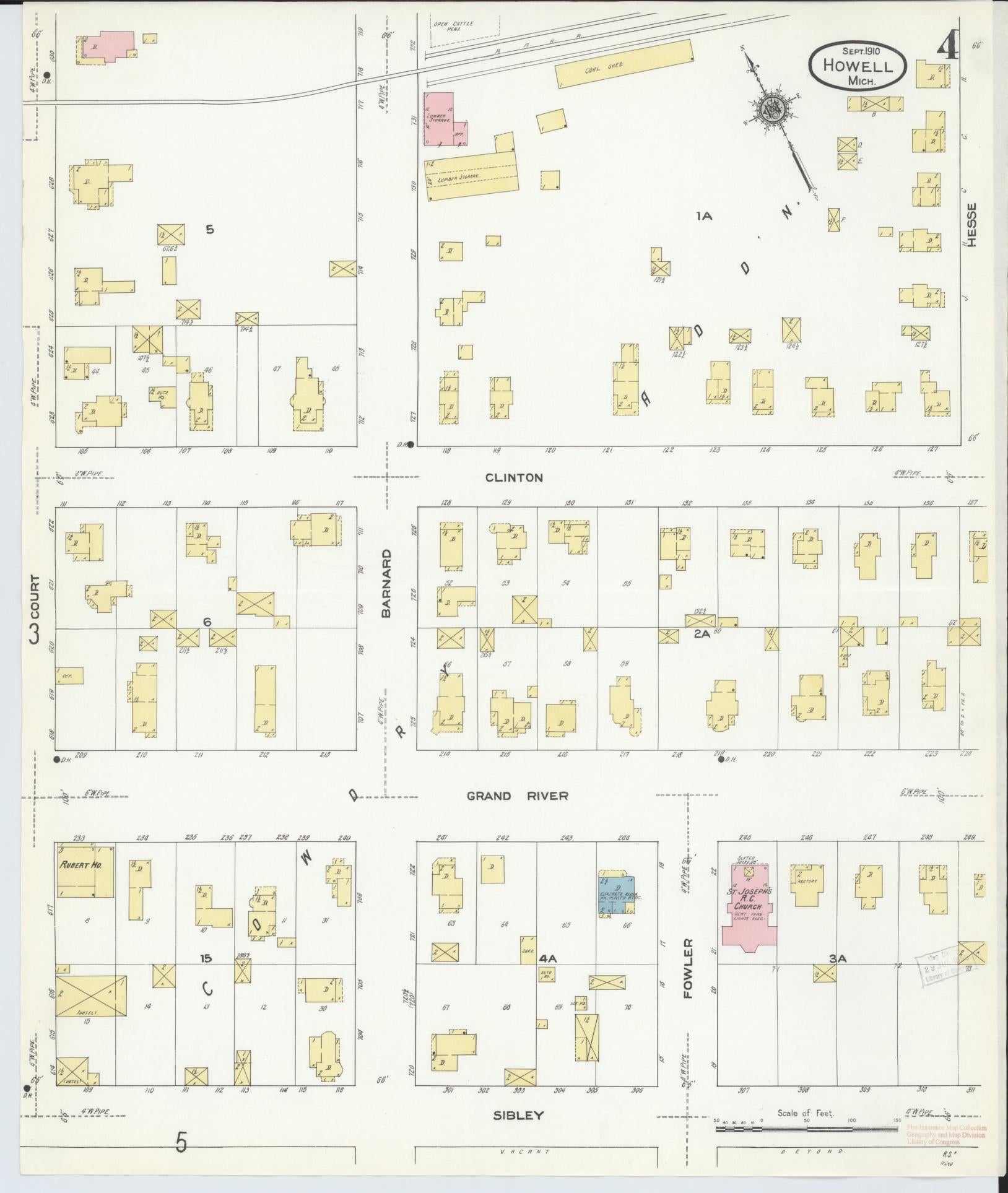 Sanborn Fire Insurance Map from Howell, Livingston County, Michigan (1910), Sheet #0004 - Complete Map Set gallery image, historic Sanborn map, vintage wall art, Michigan Michigan