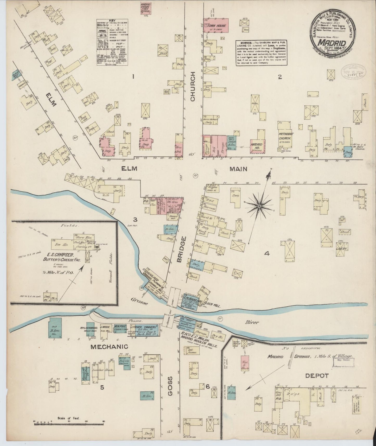 Sanborn Fire Insurance Map from Madrid, St. Lawrence County, New York. (1884) – Historic Sanborn Fire Insurance Map Print