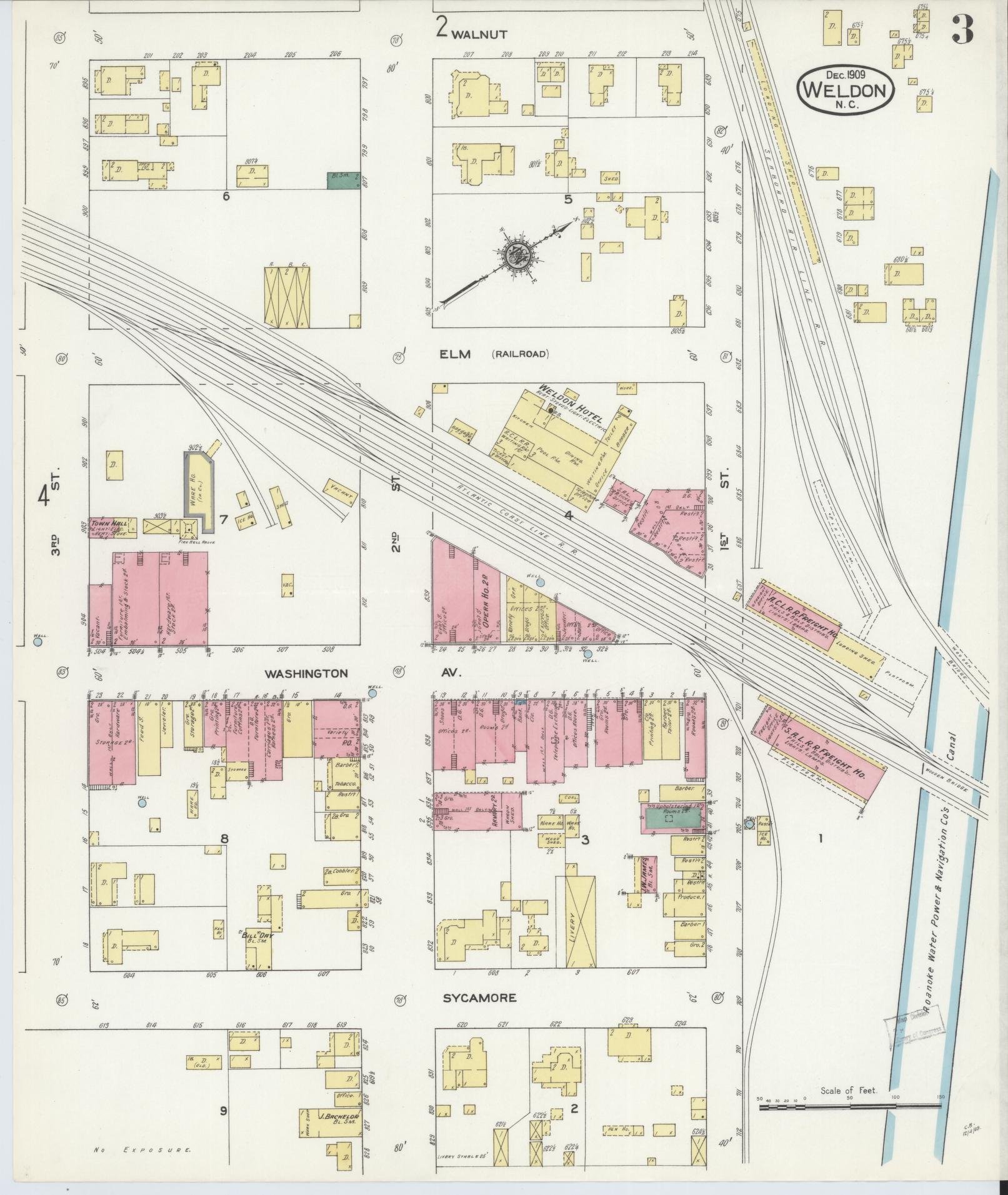 Sanborn Fire Insurance Map from Weldon, Halifax County, North Carolina (1909), Sheet #0003 - Complete Map Set gallery image, historic Sanborn map, vintage wall art, North Carolina North Carolina