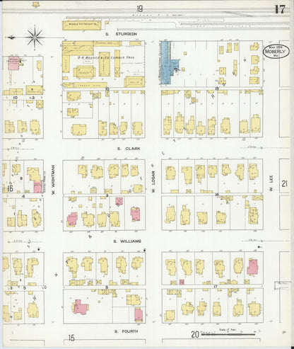 Sanborn Fire Insurance Map from Moberly, Randolph County, Missouri (1909), Sheet #0017 - Complete Map Set gallery image, historic Sanborn map, vintage wall art, Missouri Missouri