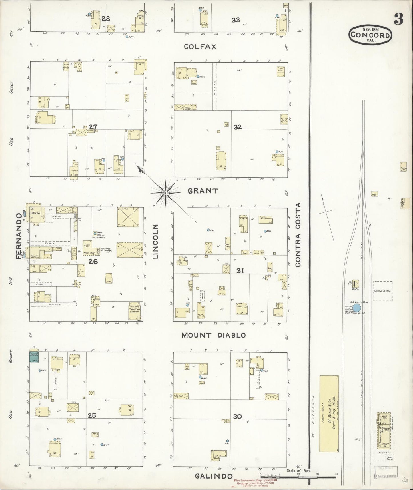 Sanborn Fire Insurance Map from Concord, Contra Costa County, California (1891), Sheet #0003 - Historic Sanborn Fire Insurance Map Print, vintage old map wall art, antique decor, genealogy gift, California California map