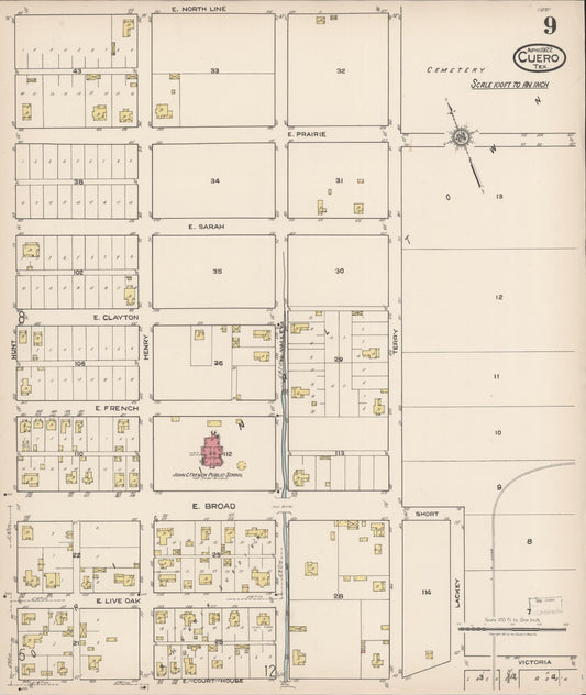 Sanborn Fire Insurance Map from Cuero, De Witt County, Texas (1922), Sheet #0009 - Historic Sanborn Fire Insurance Map Print, vintage old map wall art, antique decor, genealogy gift, Texas Texas map