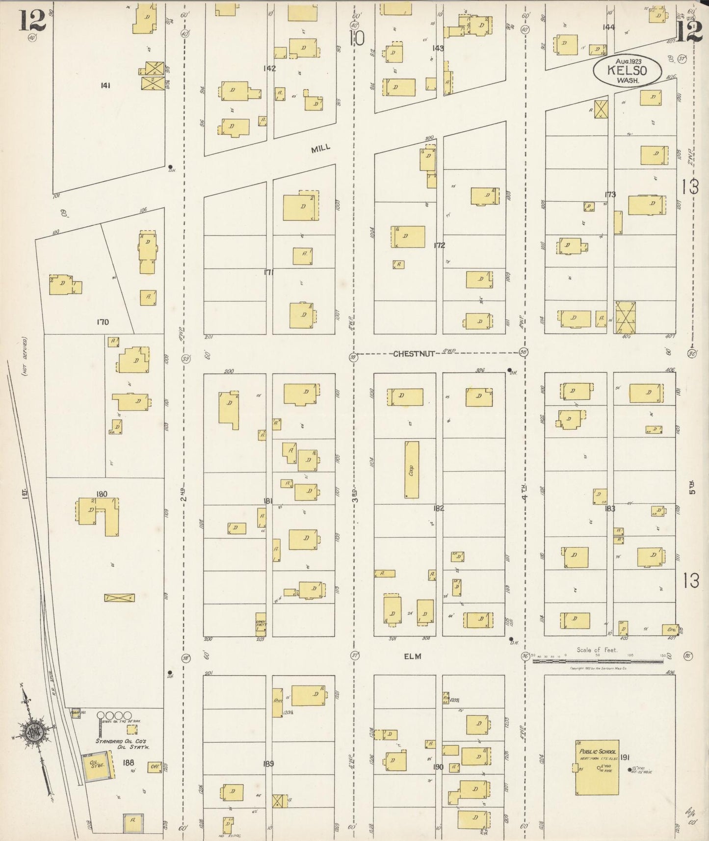 Sanborn Fire Insurance Map from Kelso, Cowlitz County, Washington (1923), Sheet #0012 - Complete Map Set gallery image, historic Sanborn map, vintage wall art, Washington Washington