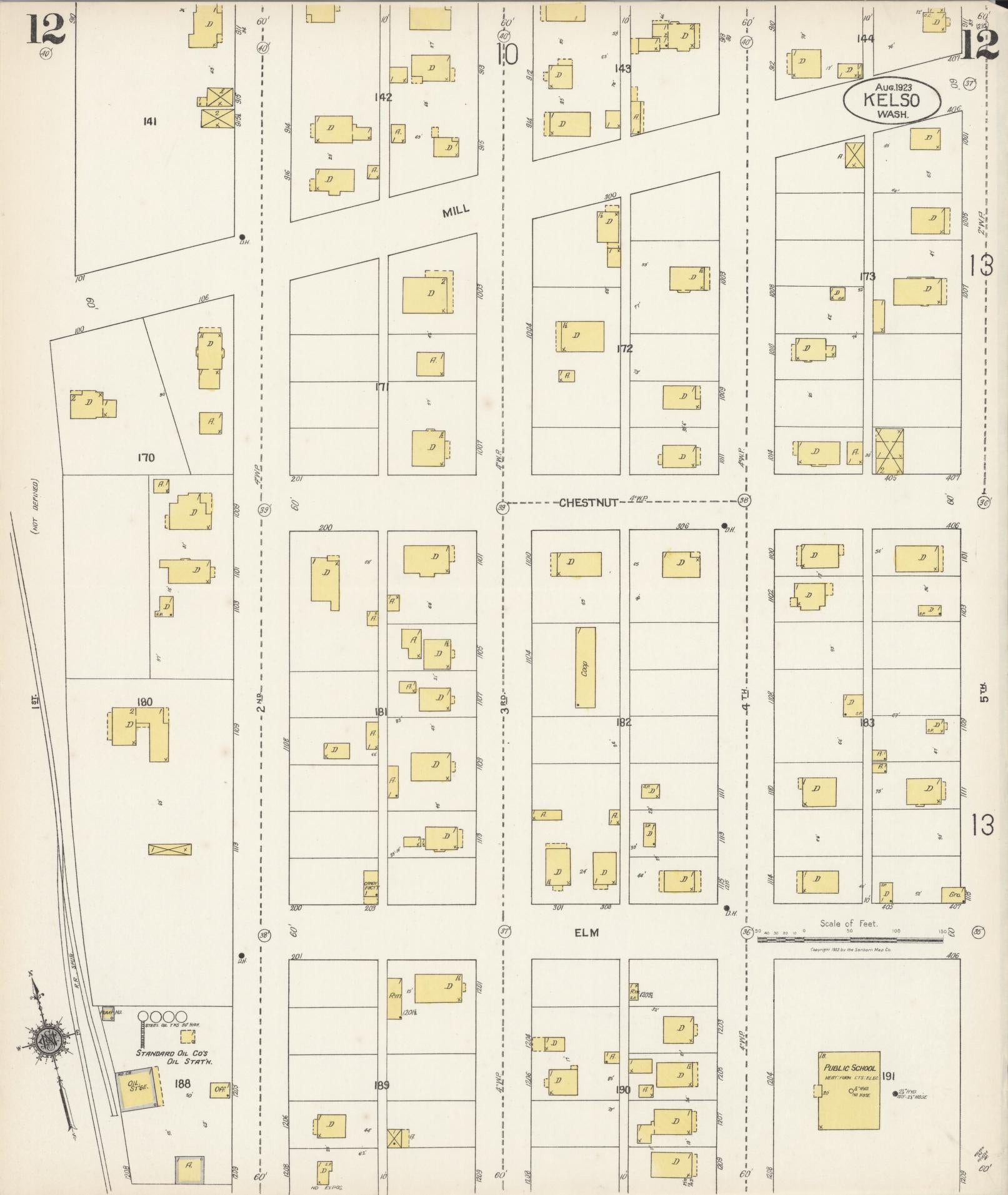 Sanborn Fire Insurance Map from Kelso, Cowlitz County, Washington (1923), Sheet #0012 - Complete Map Set gallery image, historic Sanborn map, vintage wall art, Washington Washington