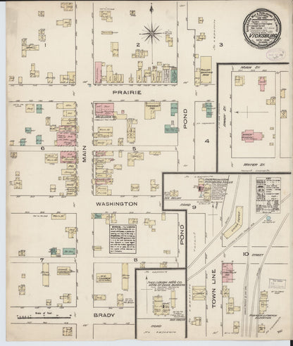 Sanborn Fire Insurance Map from Vicksburg, Kalamazoo County, Michigan (1884), Sheet #0001 - Historic Sanborn Fire Insurance Map Print, vintage old map wall art, antique decor, genealogy gift, Michigan Michigan map
