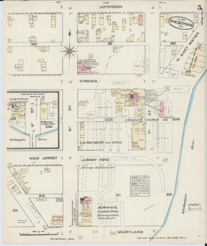 Sanborn Fire Insurance Map from Sheboygan, Sheboygan County, Wisconsin (1884), Sheet #0005 - Complete Map Set gallery image, historic Sanborn map, vintage wall art, Wisconsin Wisconsin