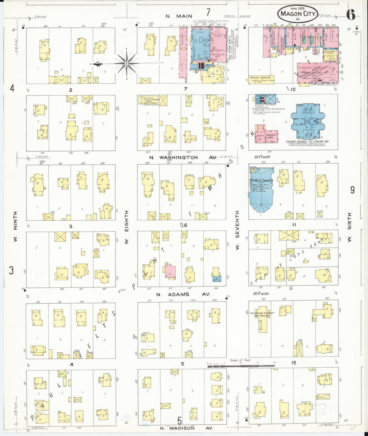 Sanborn Fire Insurance Map from Mason City, Cerro Gordo County, Iowa (1909), Sheet #0006 - Historic Sanborn Fire Insurance Map Print, vintage old map wall art