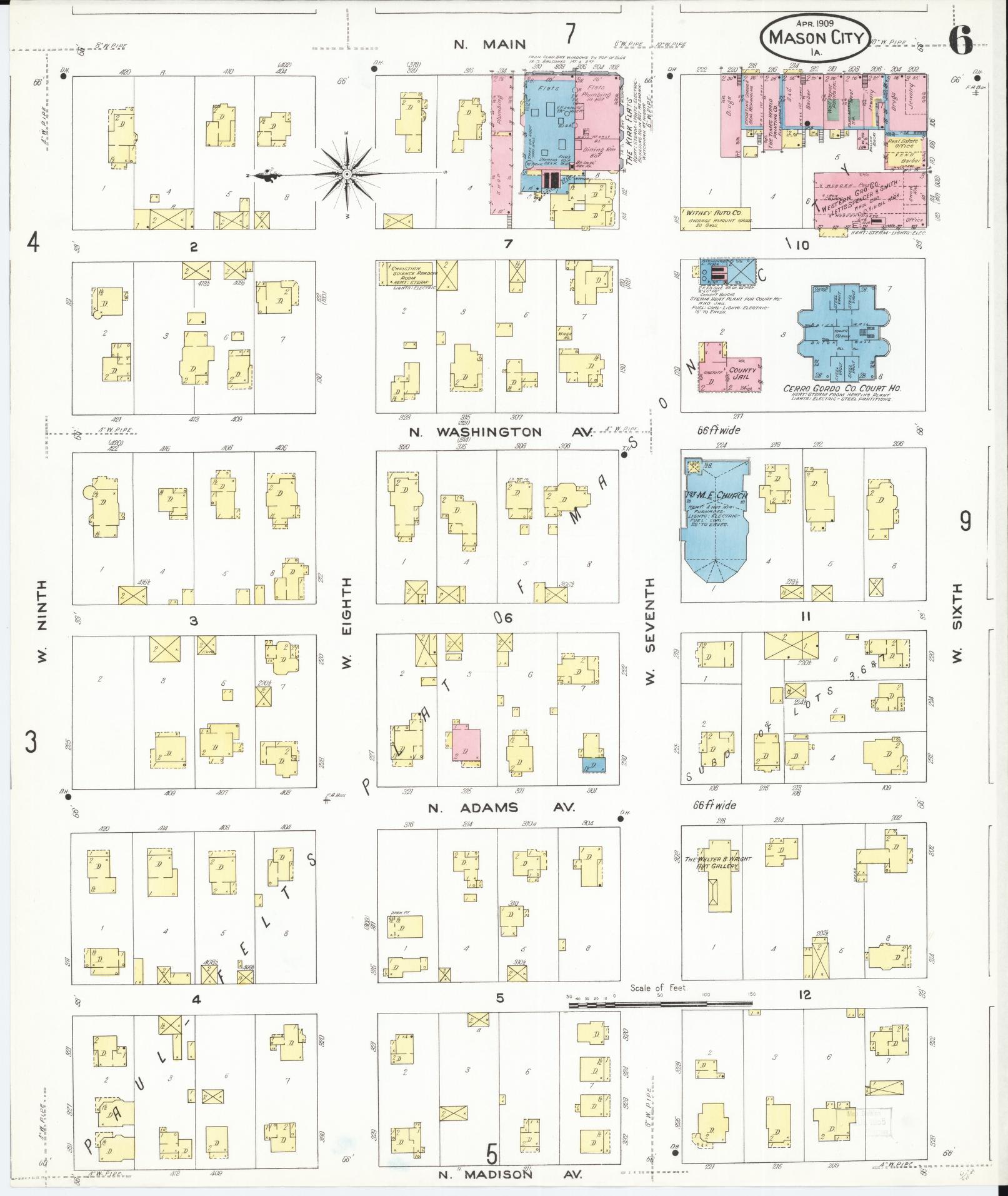 Sanborn Fire Insurance Map from Mason City, Cerro Gordo County, Iowa (1909), Sheet #0006 - Historic Sanborn Fire Insurance Map Print, vintage old map wall art