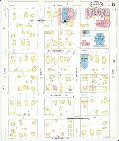 Sanborn Fire Insurance Map from Mason City, Cerro Gordo County, Iowa (1909), Sheet #0006 - Historic Sanborn Fire Insurance Map Print, vintage old map wall art