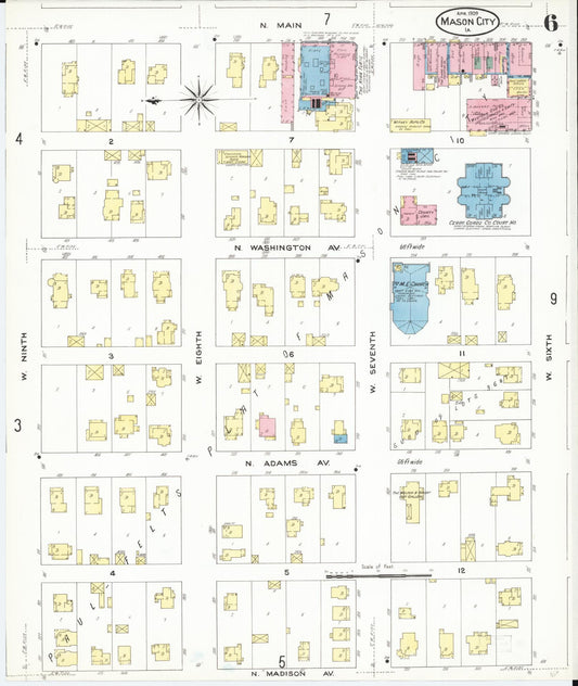 Sanborn Fire Insurance Map from Mason City, Cerro Gordo County, Iowa (1909), Sheet #0006 - Historic Sanborn Fire Insurance Map Print, vintage old map wall art