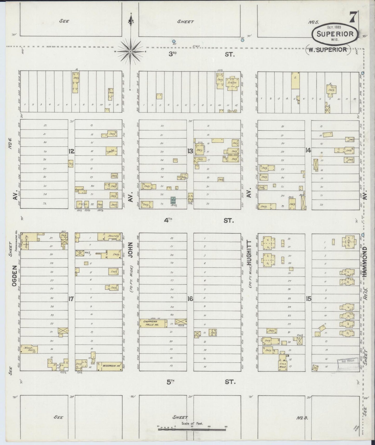 Sanborn Fire Insurance Map from Superior, Douglas County, Wisconsin (1889), Sheet #0007 - Complete Map Set gallery image, historic Sanborn map, vintage wall art, Wisconsin Wisconsin